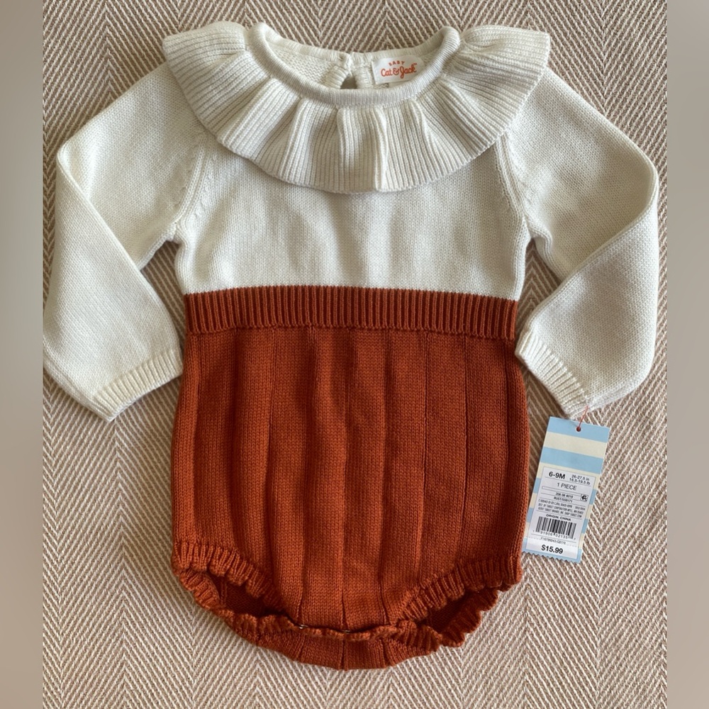 NWT Cat & Jack Baby Sweater Romper Fall Ruffle Neck